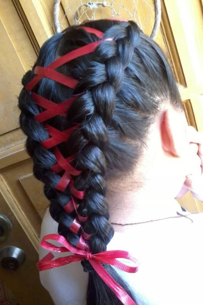 Cornrow Ponytail with Ribbon or Thread
