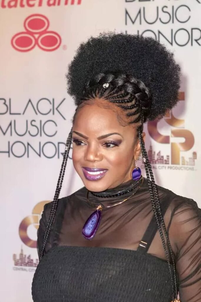 Cornrows into a Curly Puff Ponytail
