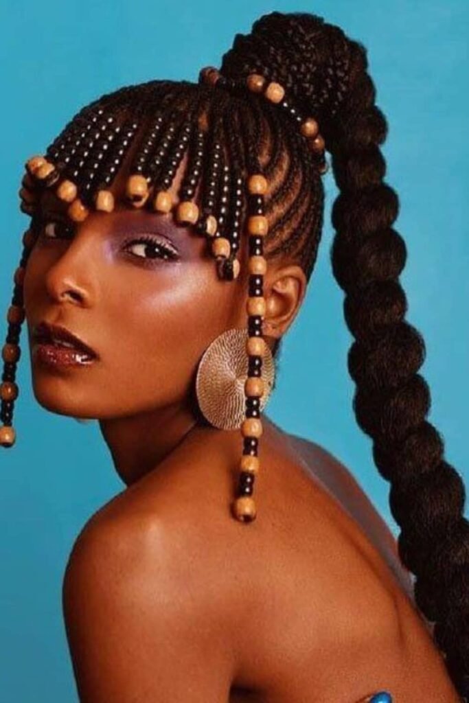Cornrows with Bangs and Ponytail