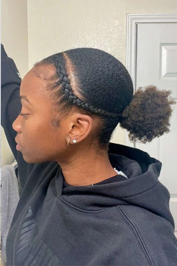 Curved Side Braids with Low Puff