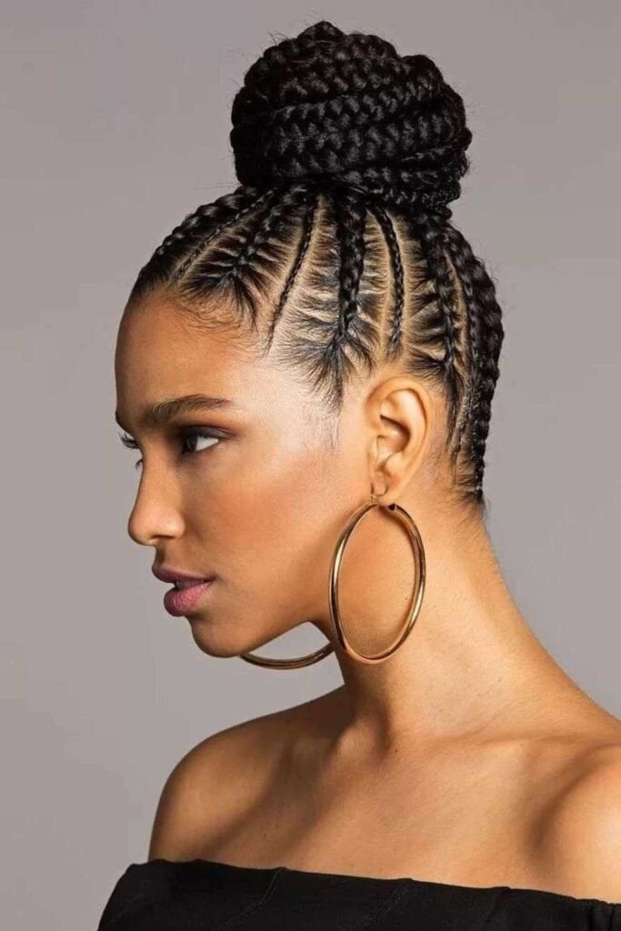 Feed-In Cornrows with Puff