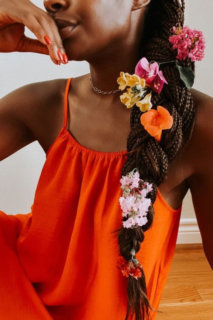Box Braids with Floral Clips