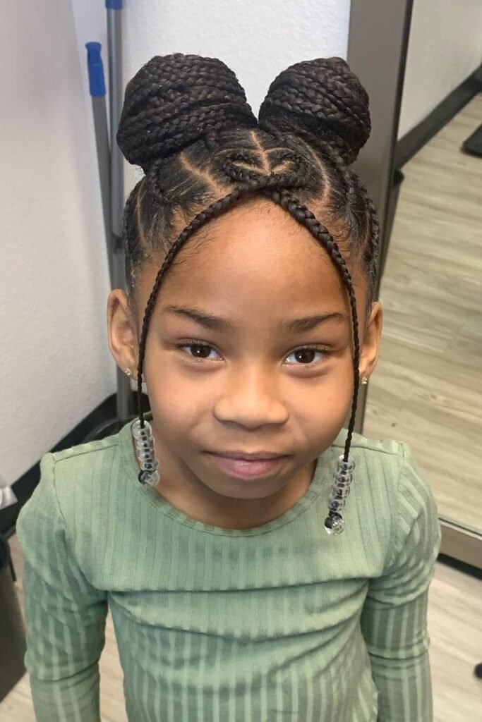 Braided Bun with Cornrows and Beads