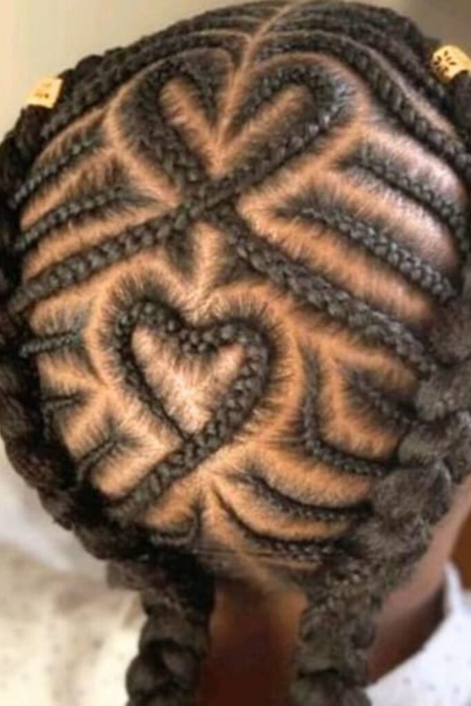 Heart-Shaped Cornrows with Matching Beads