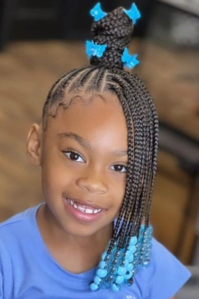 Side Cornrows into Ponytail with Beads