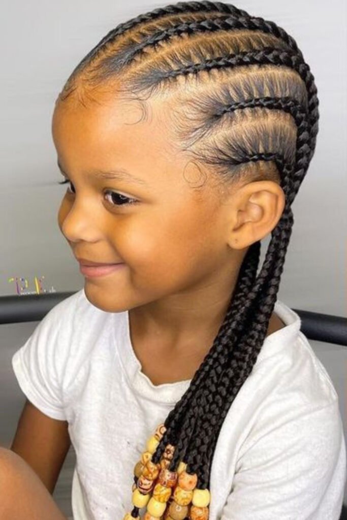 Straight-Back Cornrows with Colorful Beads