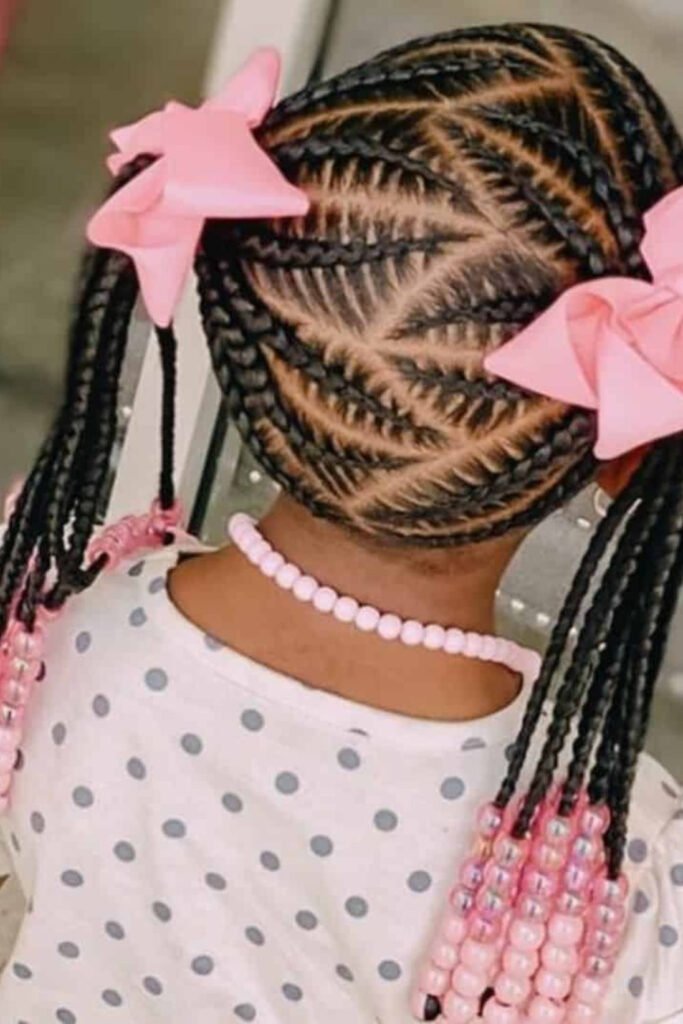 Straight-Back Cornrows with Colorful Beads