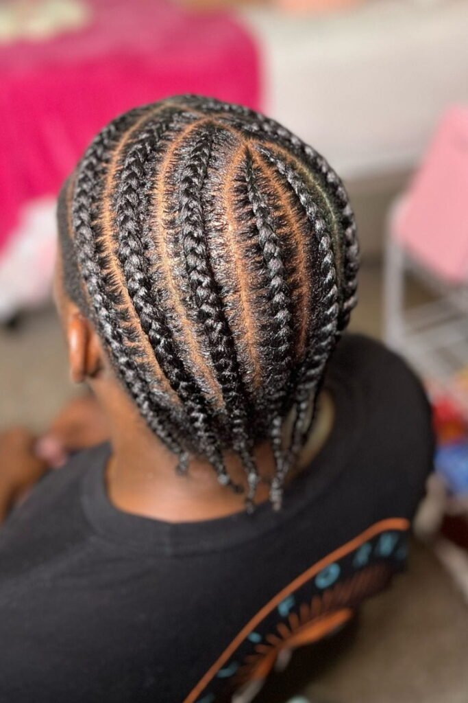 Box Braids with Middle Part and Fade
