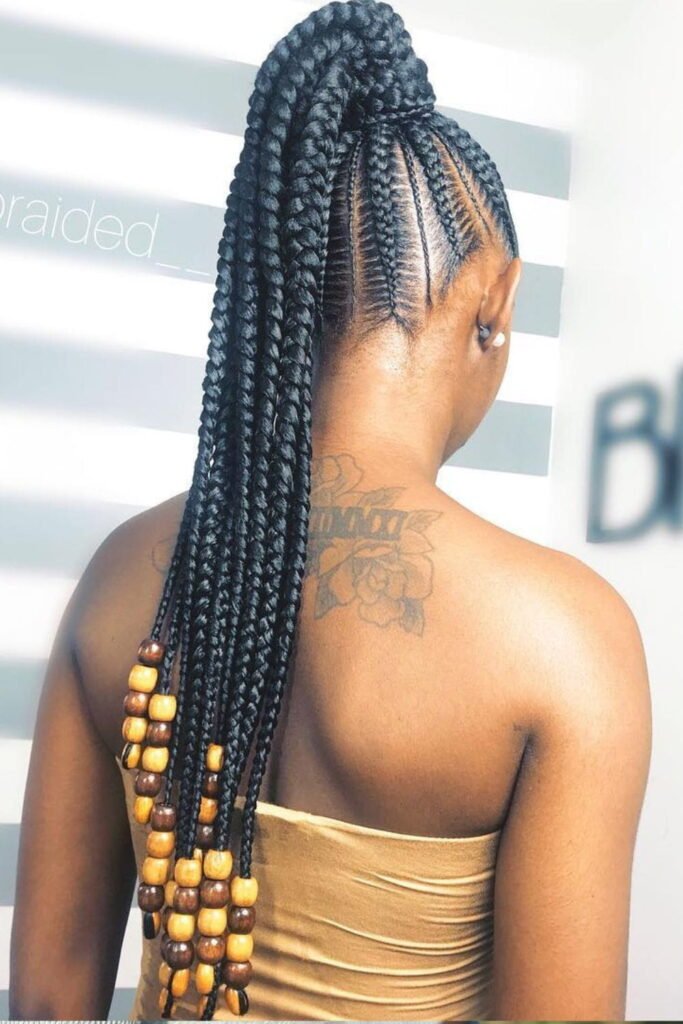 Cornrow Ponytail with Wooden Beads