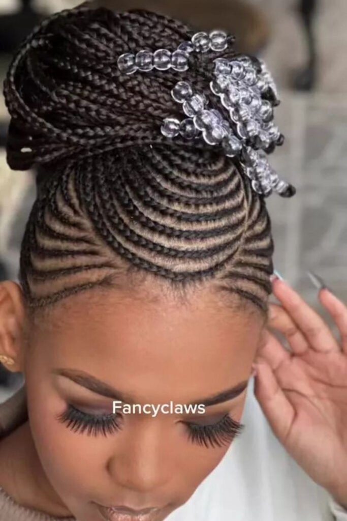 Cornrows into Bun with Beads