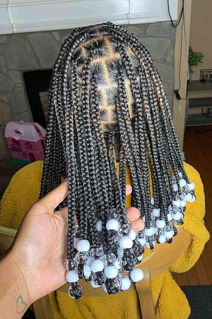 Curly Box Braids with Beads