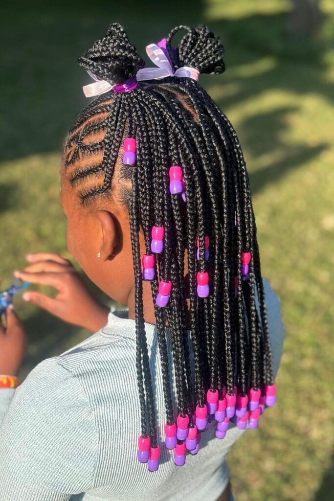 Feed-In Cornrows with Colorful Beads