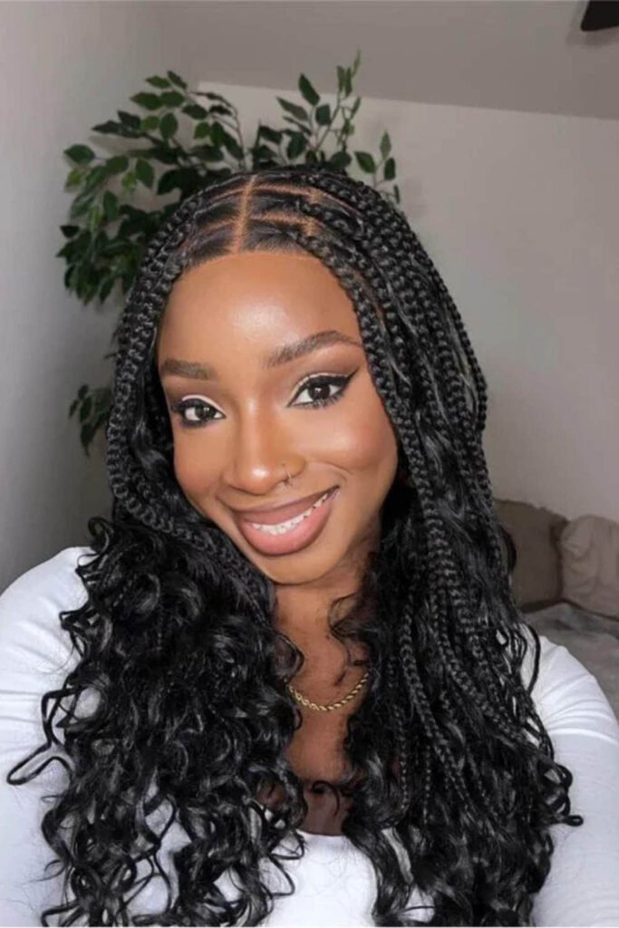 Goddess Box Braids with Curls Throughout