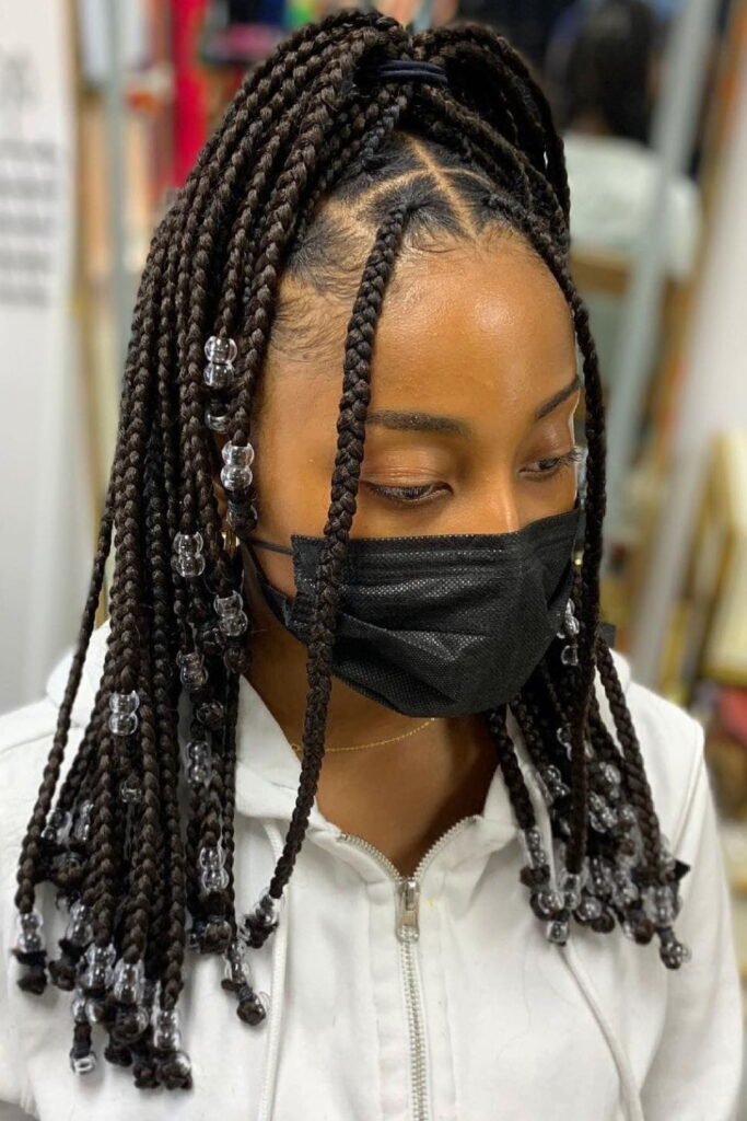 Half-Up, Half-Down Cornrows with Beads