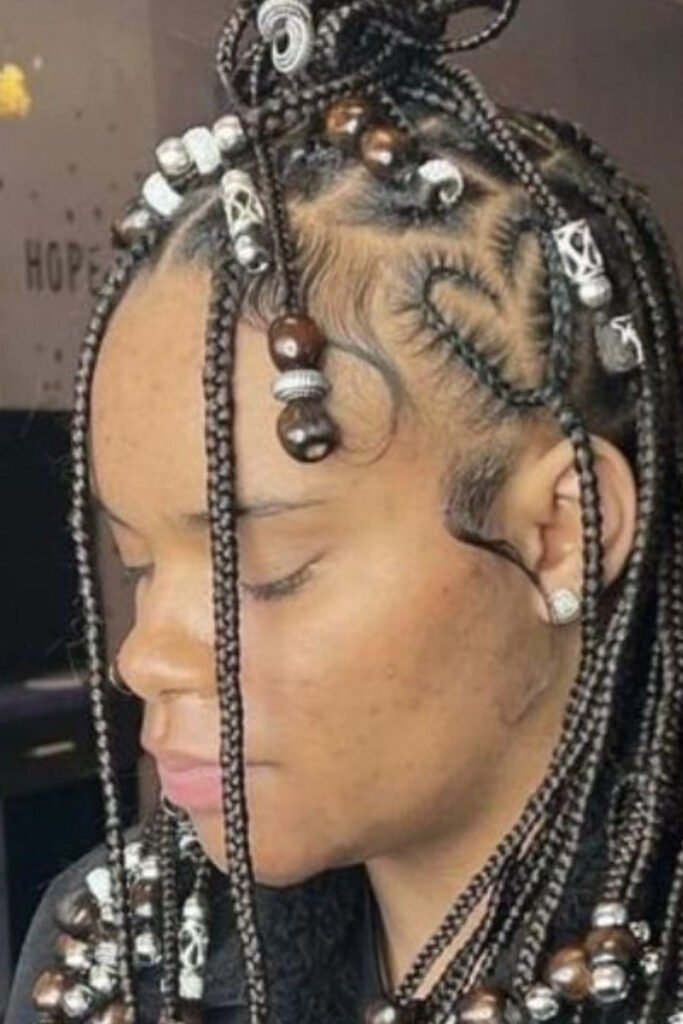 Heart-Shaped Cornrows with Beads