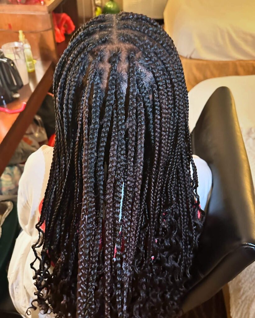 Long Box Braids with Curly Ends