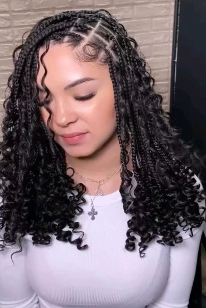 Medium Box Braids with Loose Curls