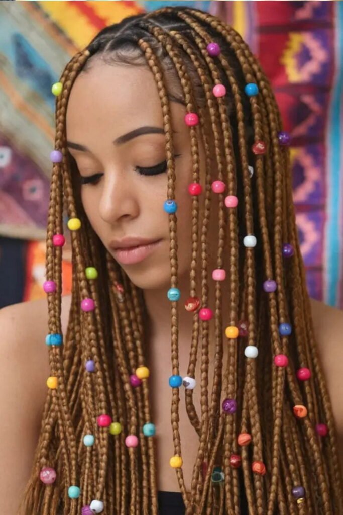 Micro Cornrows with Bead Accents