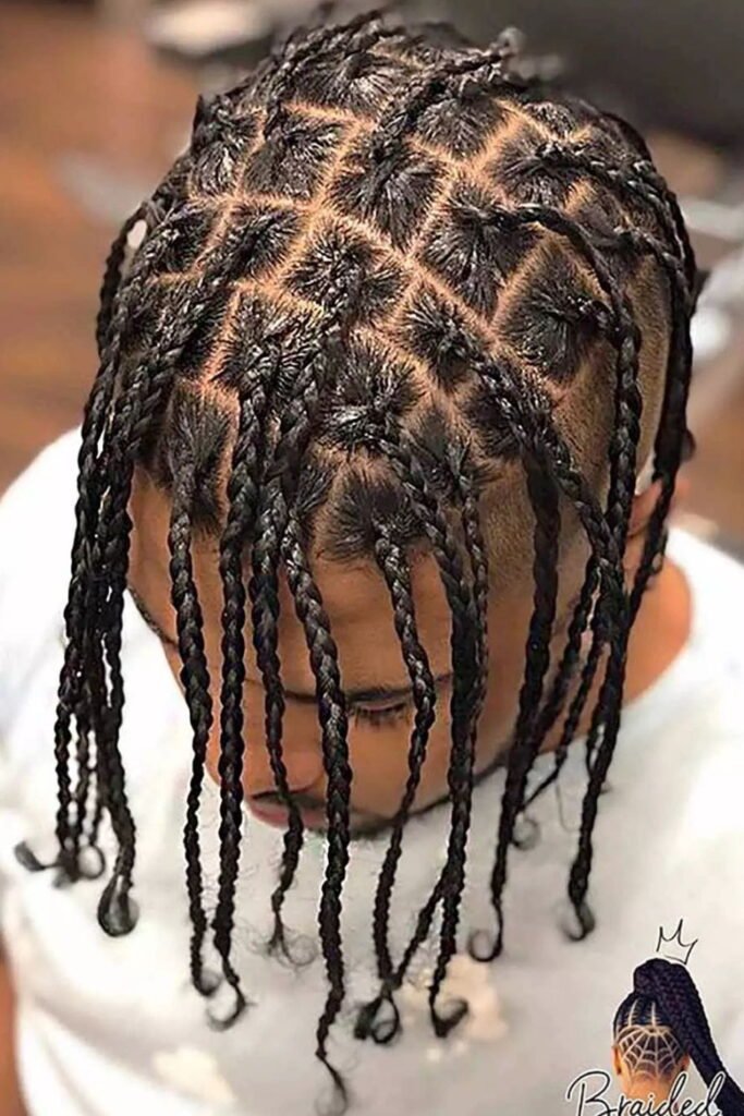 Thin Box Braids with Sharp Middle Part