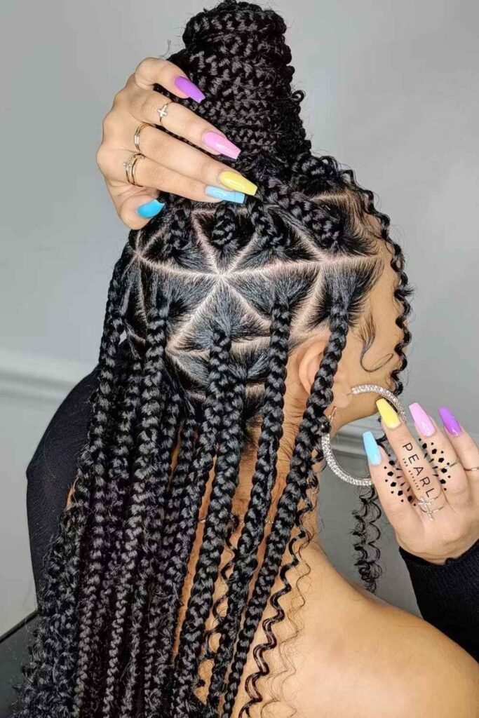 Triangle Part Box Braids with Curls