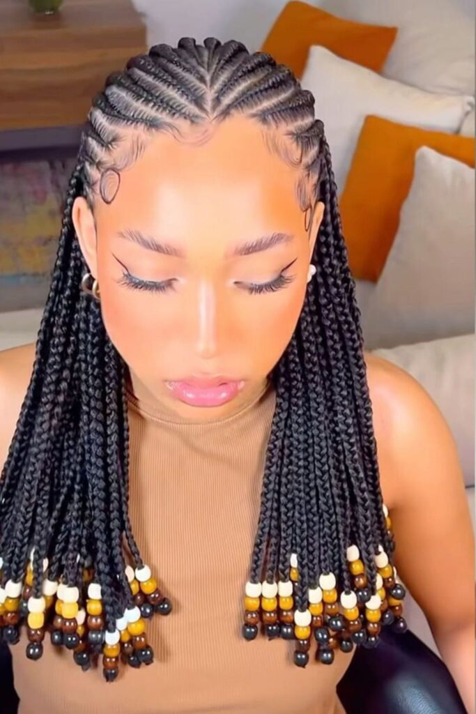 Two-Layer Cornrows with Matching Beads