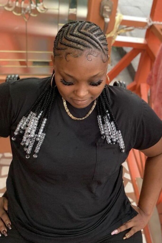 Zigzag Cornrow Braids with Beads