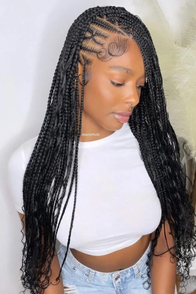 Knotless Braids with Tribal Side Feed-Ins