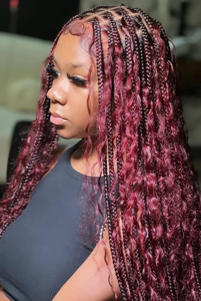 Red Tribal Knotless Braids