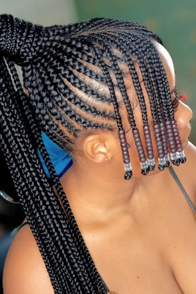 Tribal Knotless Braids with Beads